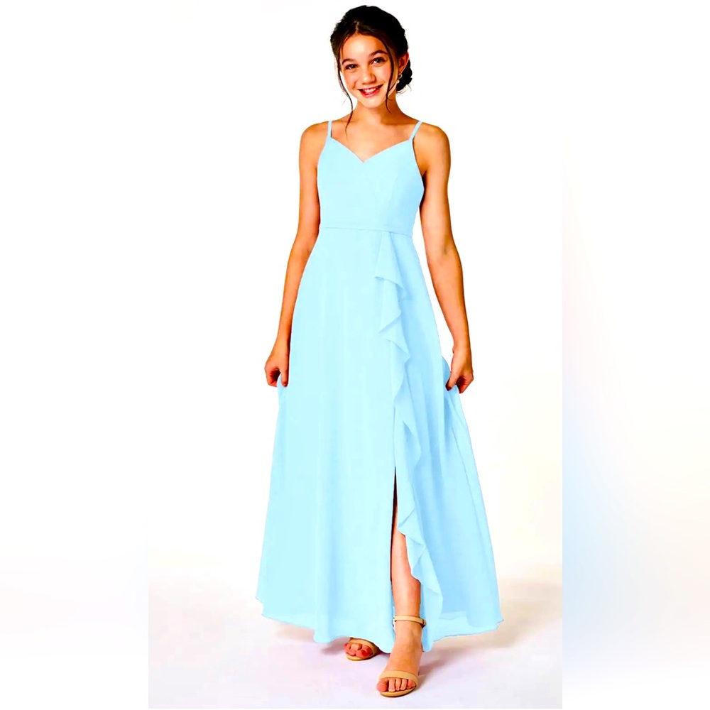 Azazie Nadeem NWT A Line Chiffon Dress Size 8 Caribbean Blue
